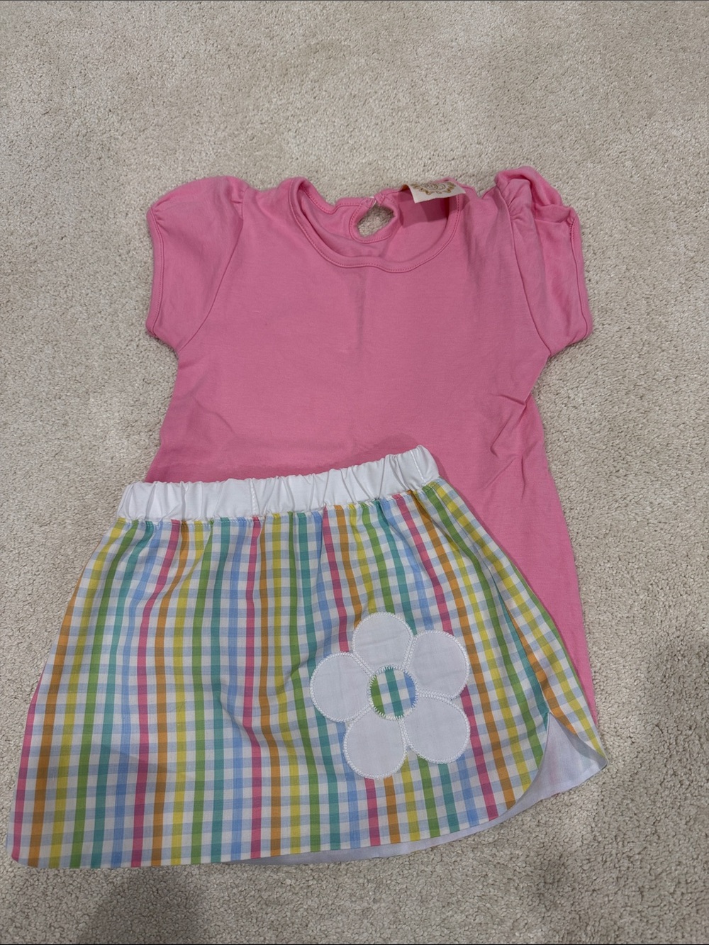 TBBC Susanne Skirt - Plaid with Flower Appliqué and Matching Pink Shirt